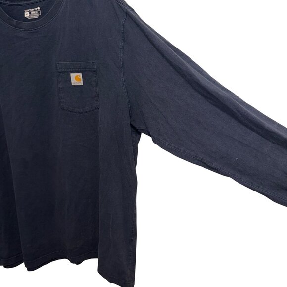 Carhartt Mens Navy Blue Long-Sleeve Shirt With Pocket Loose Fit 4XL - Picture 4 of 8